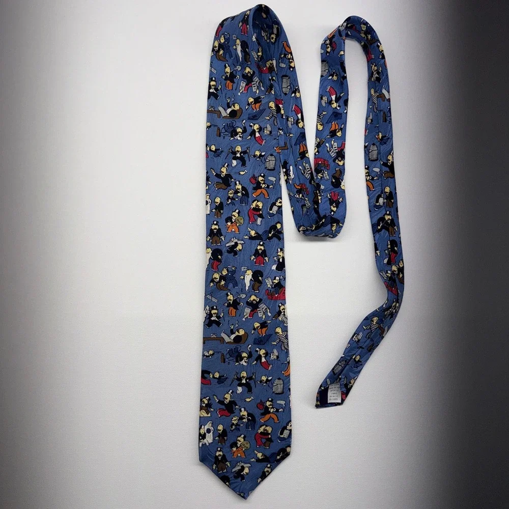 RM Style Monopoly Silk Tie Mens Blue Rich Uncle Pennybags Board Game Novelty USA